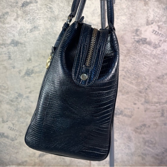 Brahmin black reptile embossed leather satchel bag - Picture 5 of 14
